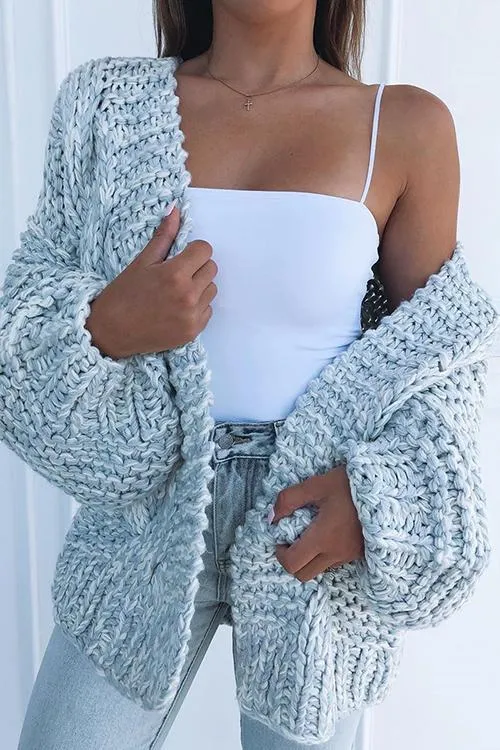 Mohair Chunky Oversized Cable Knit Baggy Sleeve Cardigan Sweater