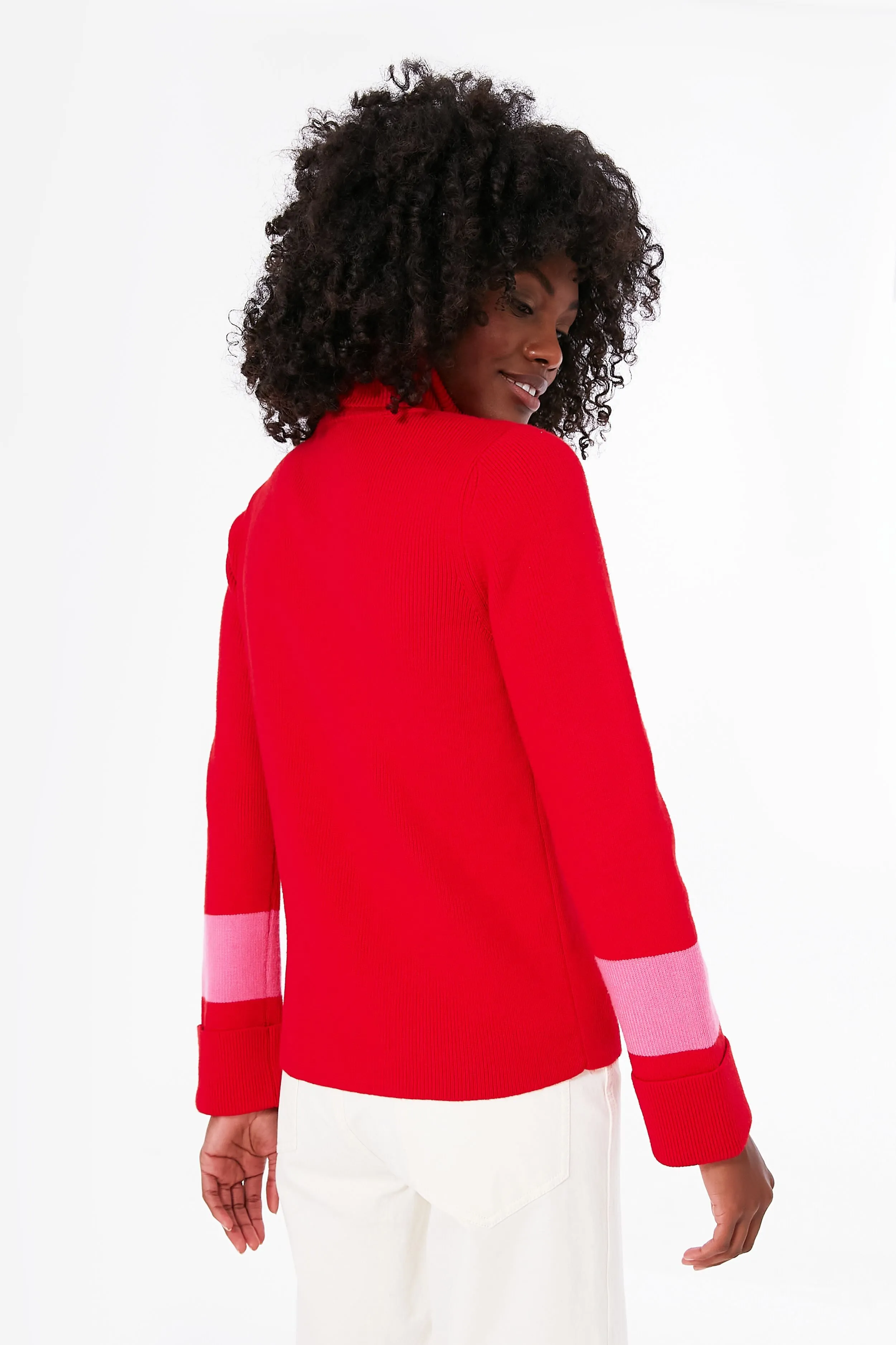 Red and Pink Colorblock Remi Turtleneck