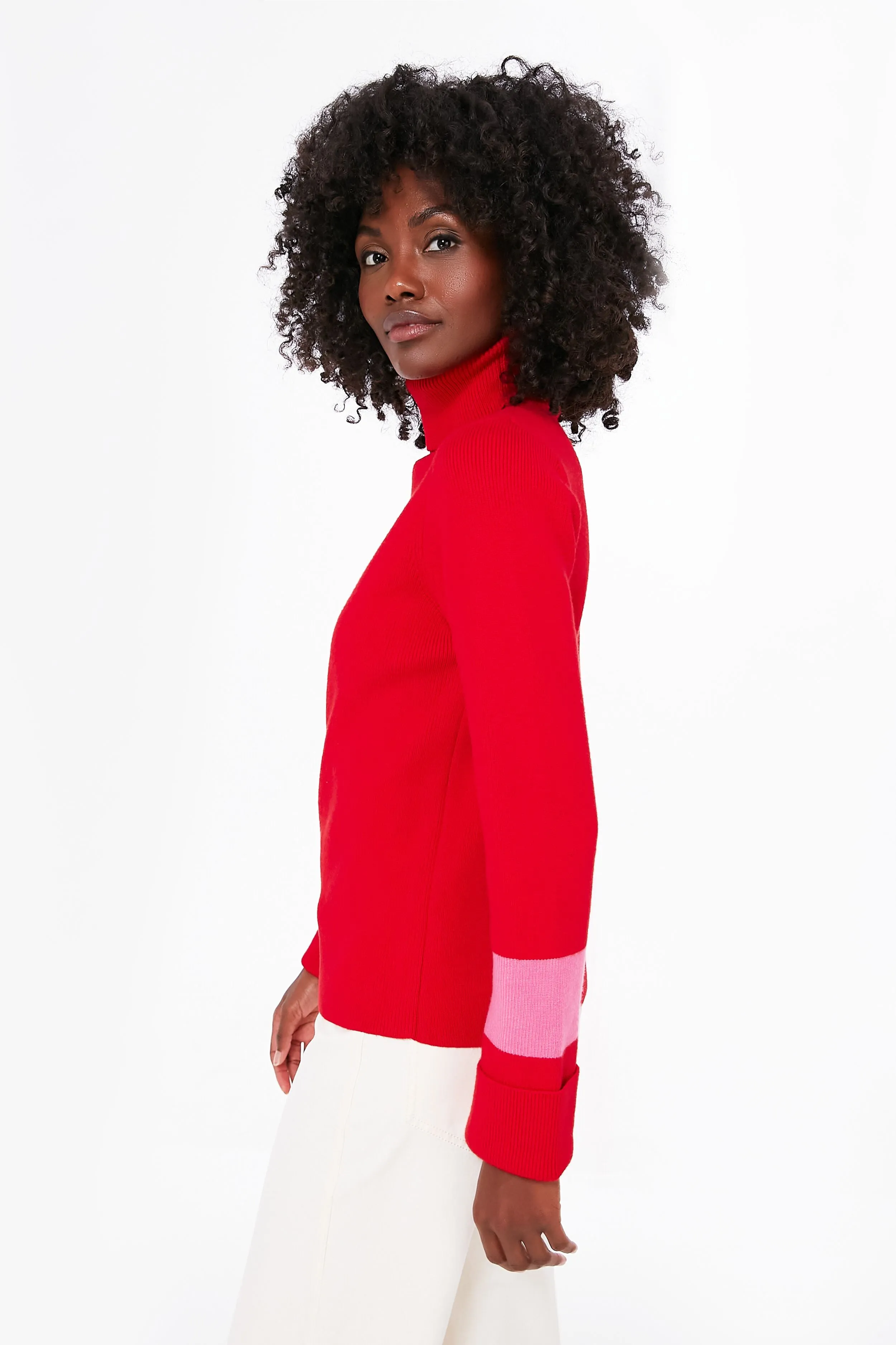 Red and Pink Colorblock Remi Turtleneck