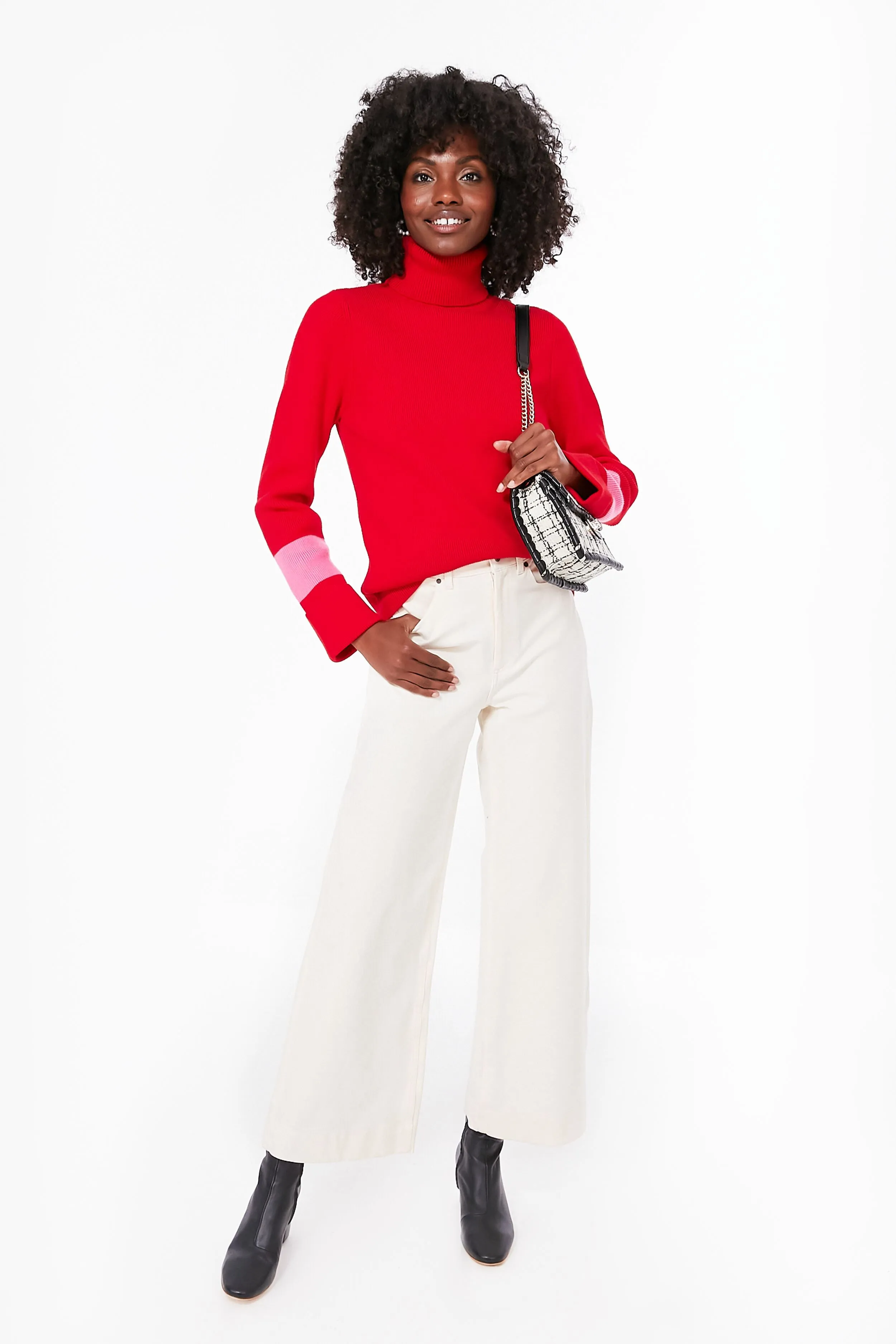 Red and Pink Colorblock Remi Turtleneck