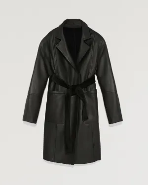 Reversible coat in lacon lambskin and leather