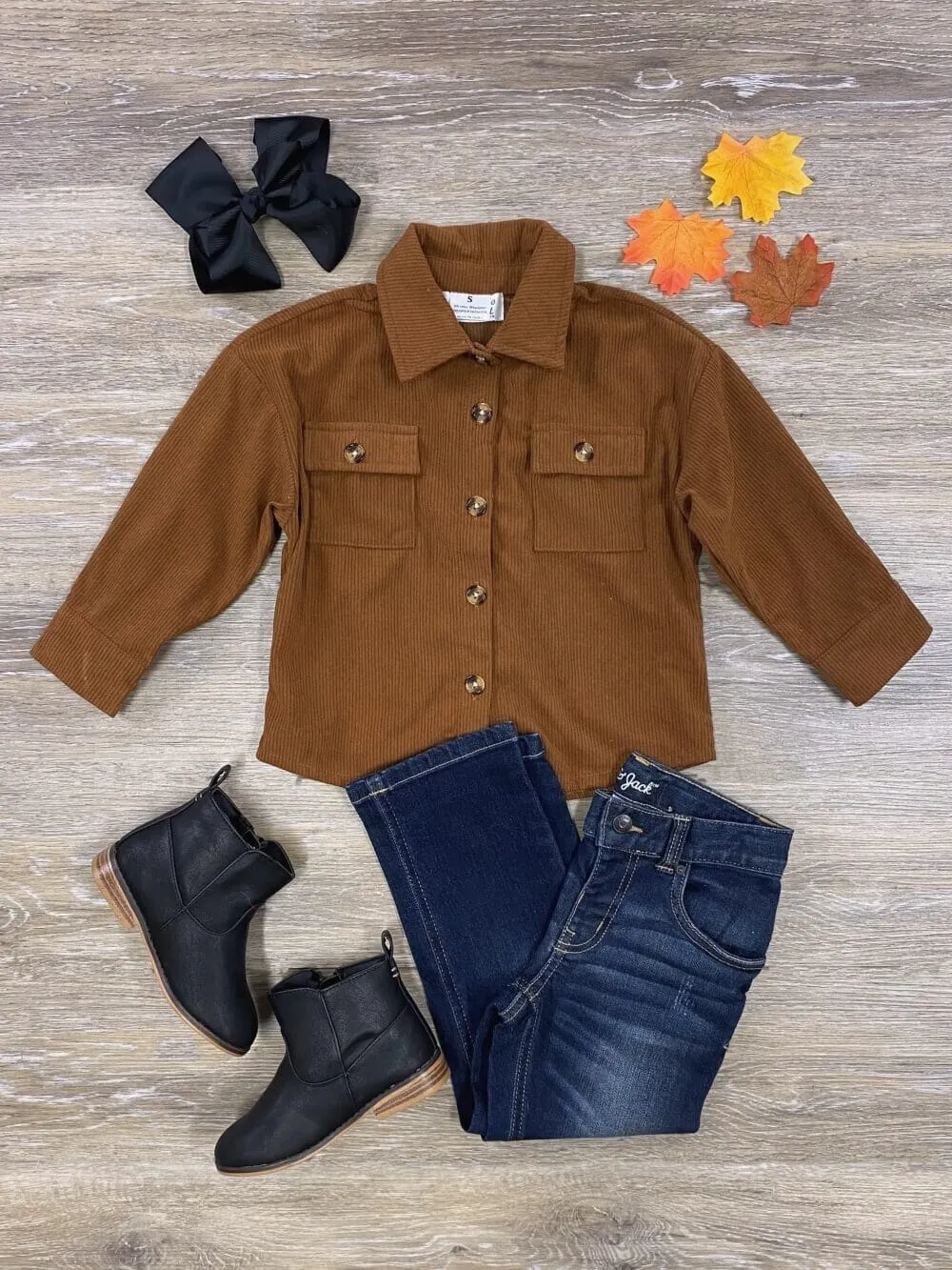 Rust Brown Girls Corded Button Down Top