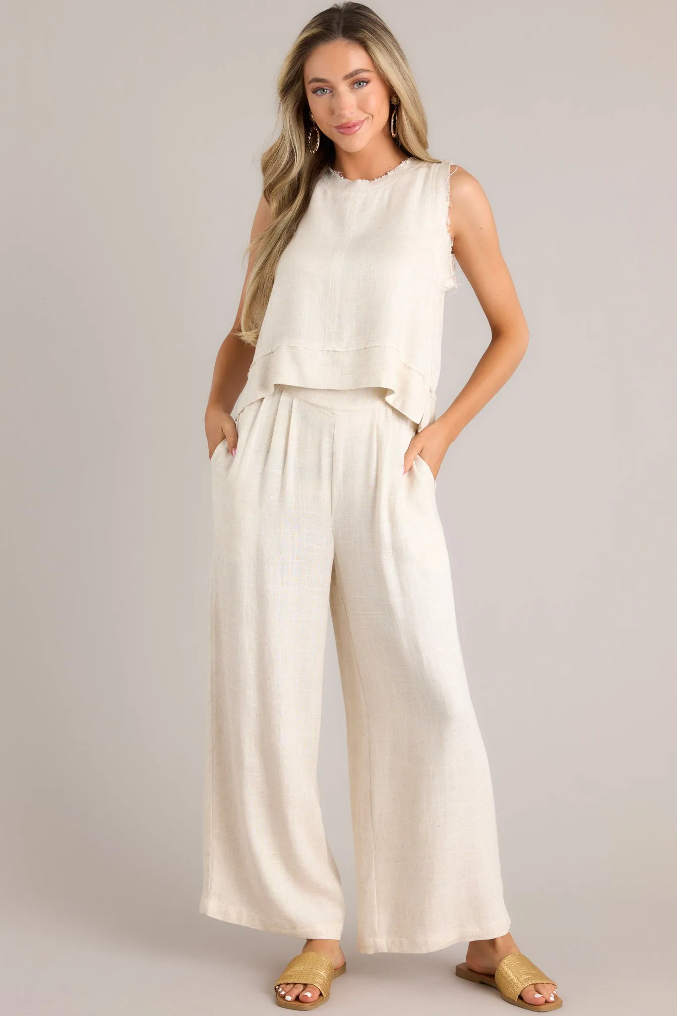 Sandy Shoreline Oatmeal Wide Leg Pants