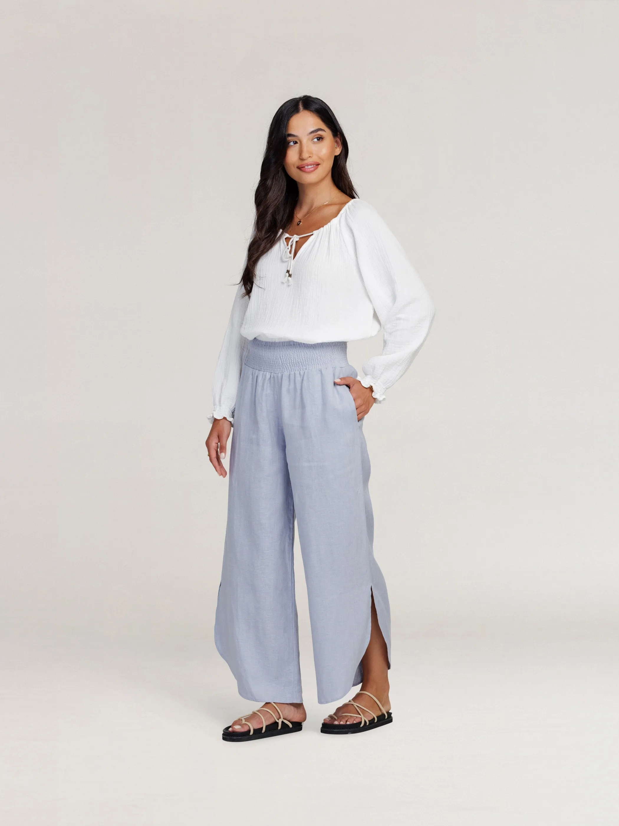 Siena Linen Pants Slate Blue