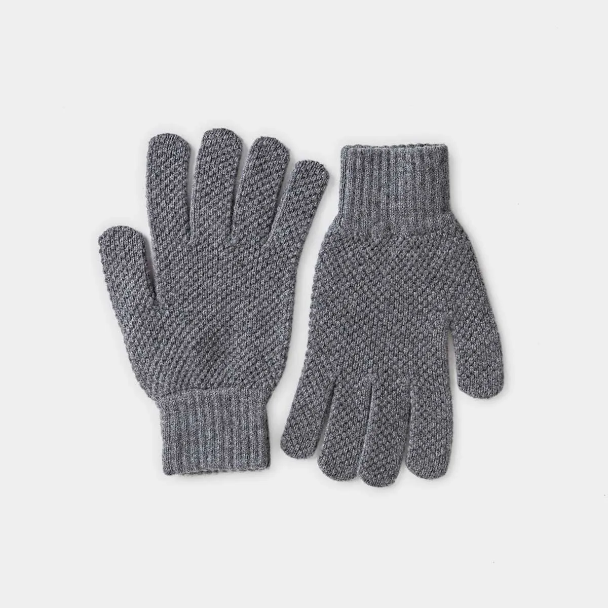 Smog Grey Moss Stitch Pure Cashmere Gloves