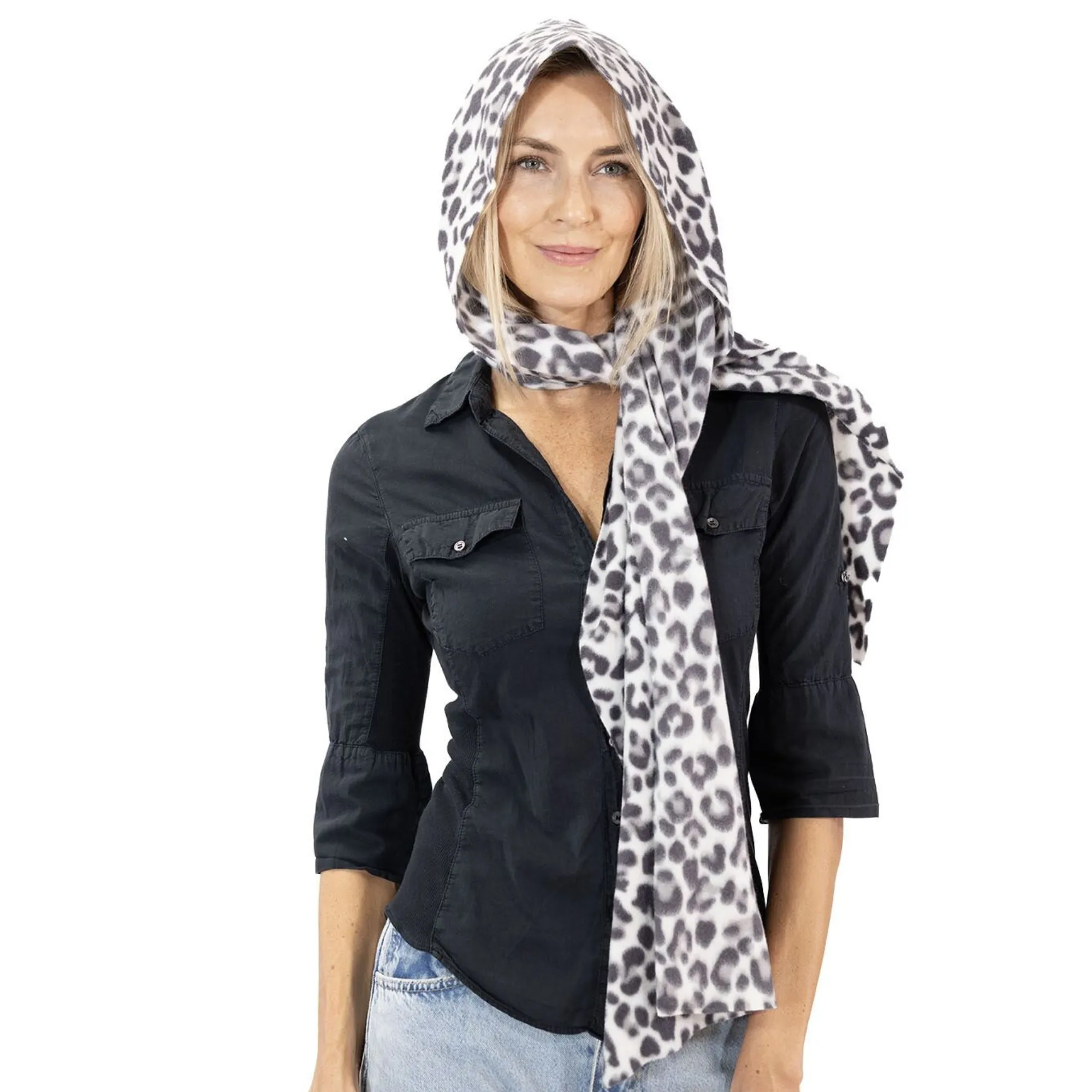 Stella Fleece Hooded Wraparound Print Scarf