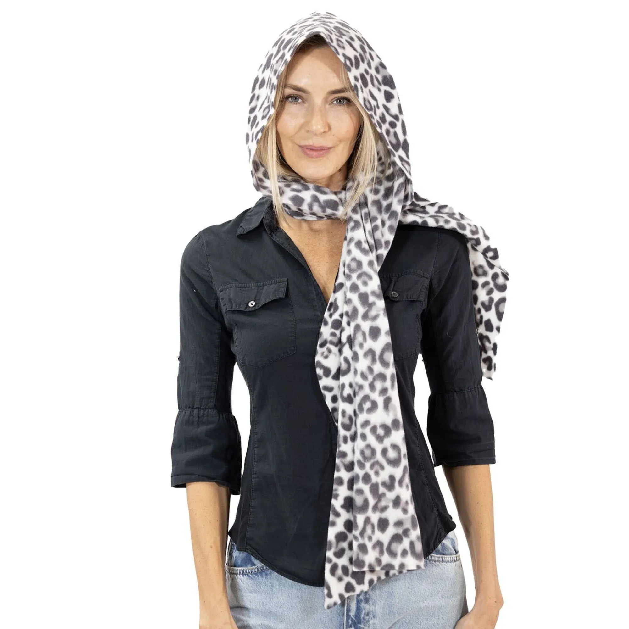 Stella Fleece Hooded Wraparound Print Scarf