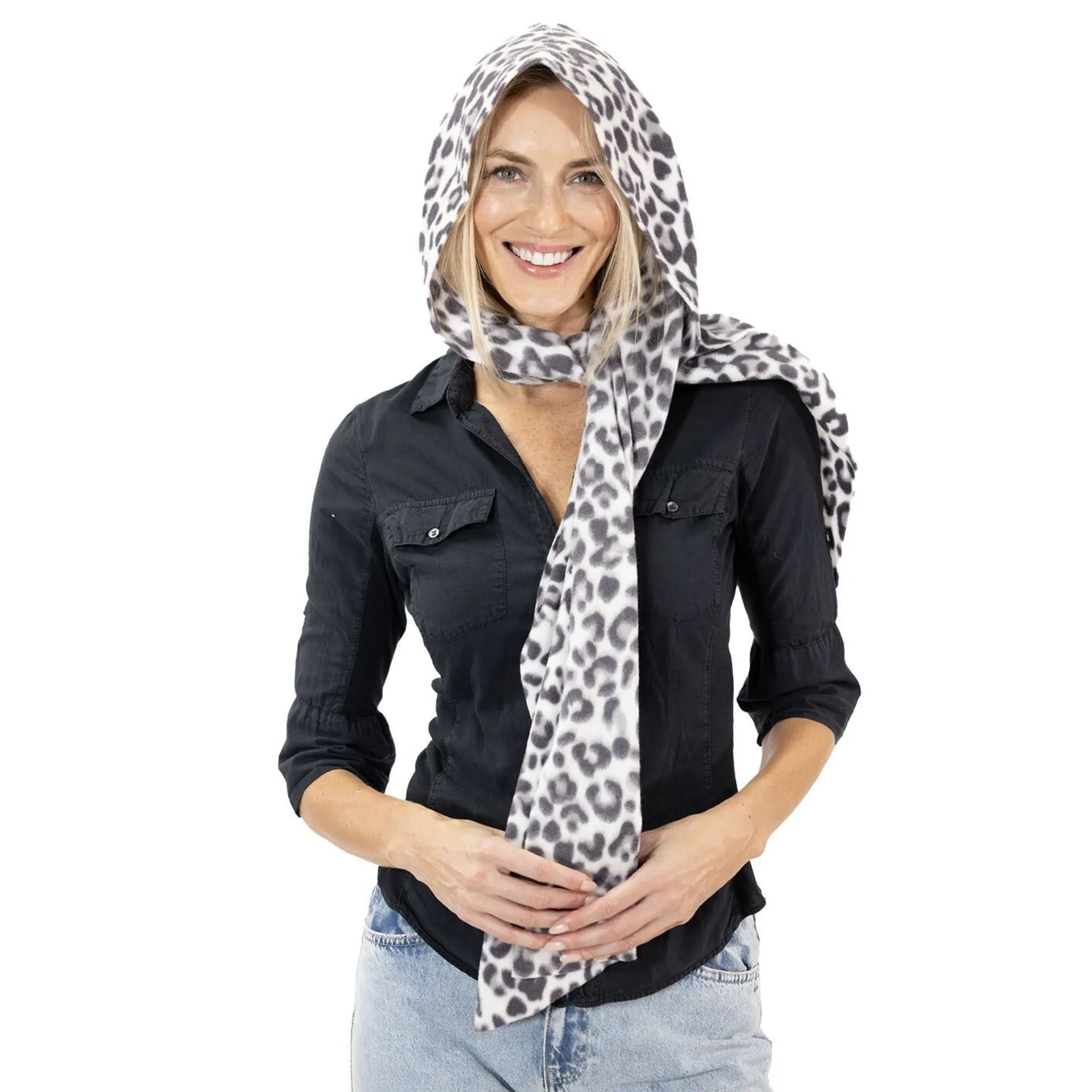 Stella Fleece Hooded Wraparound Print Scarf