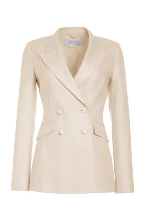 Stephanie Blazer in Oatmeal Virgin Wool and Silk Linen Twill