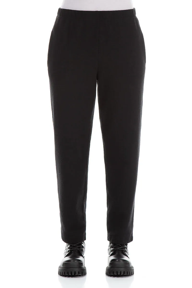 Straight Black Rib Cotton Wool Trousers