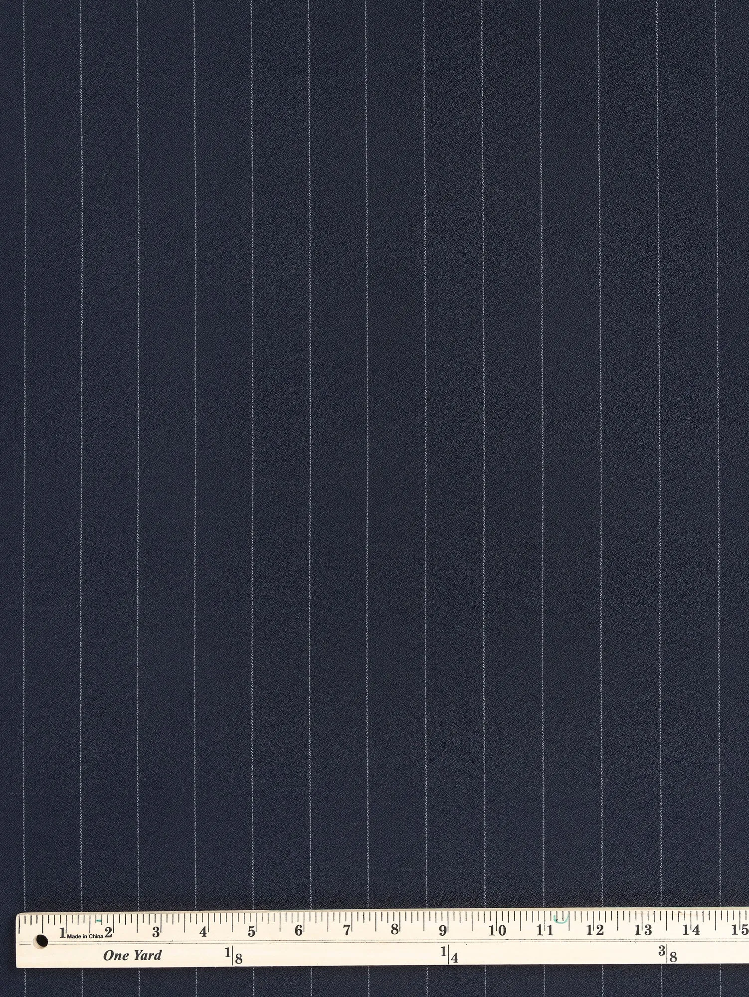 Wide Pinstripe Italian Wool Crepe Suiting Deadstock - Navy   Grey