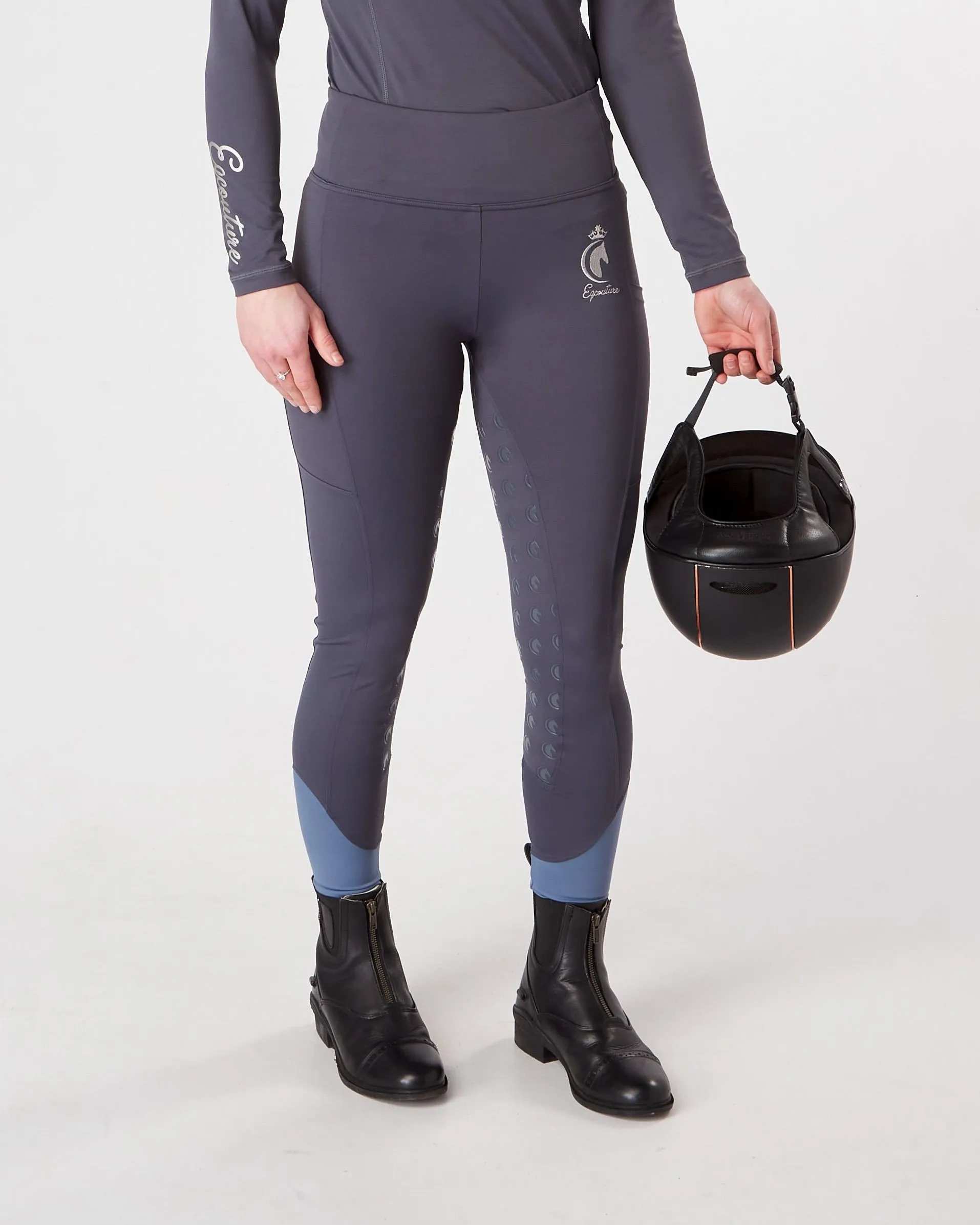 WINTER Thermal Slate Grey Riding Leggings / Tights with Pockets - WATER RESISTANT