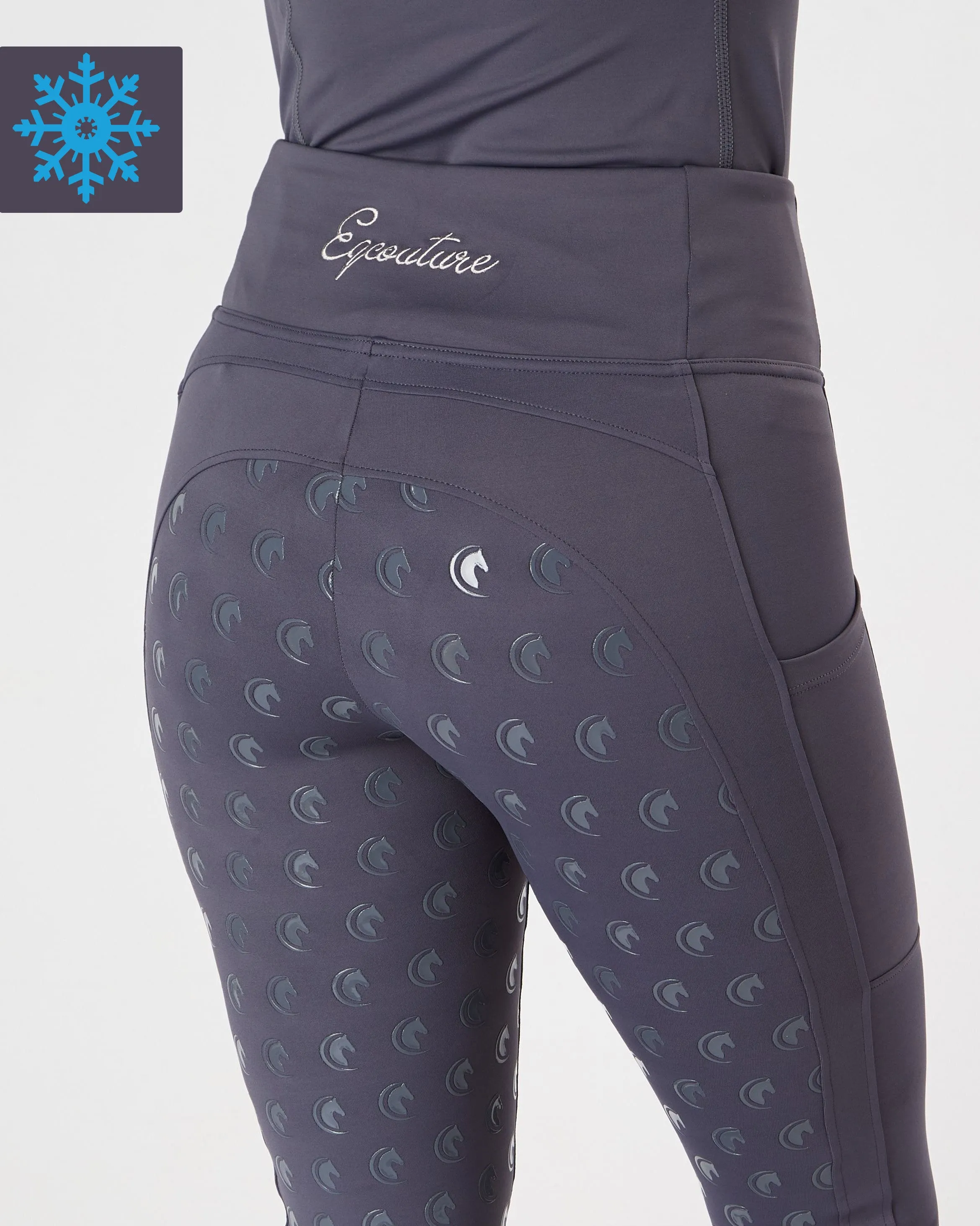 WINTER Thermal Slate Grey Riding Leggings / Tights with Pockets - WATER RESISTANT