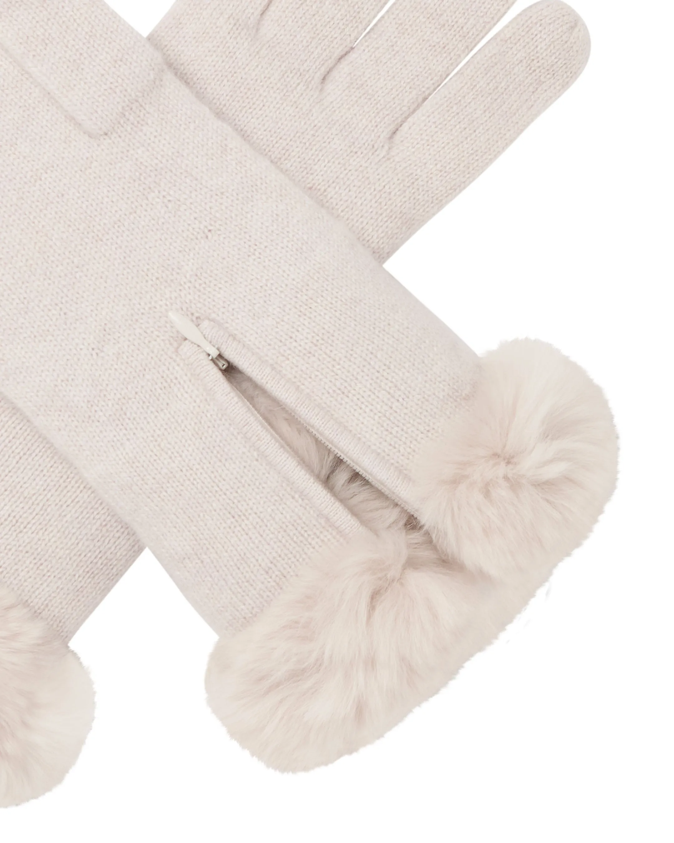 Women's Fur Trim Cashmere Gloves Frost White