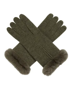 Women's Fur Trim Cashmere Gloves Moss Green