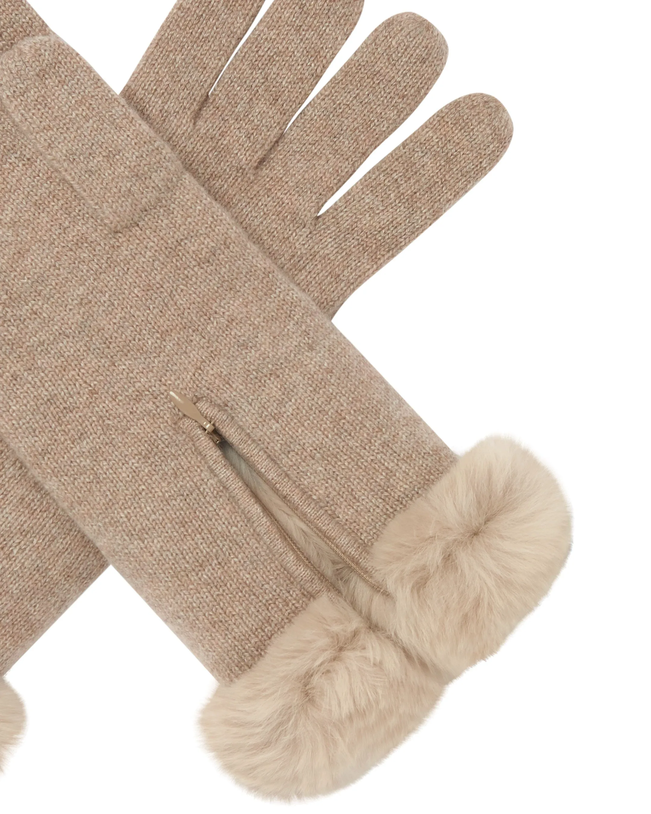 Women's Fur Trim Cashmere Gloves Oatmeal Brown