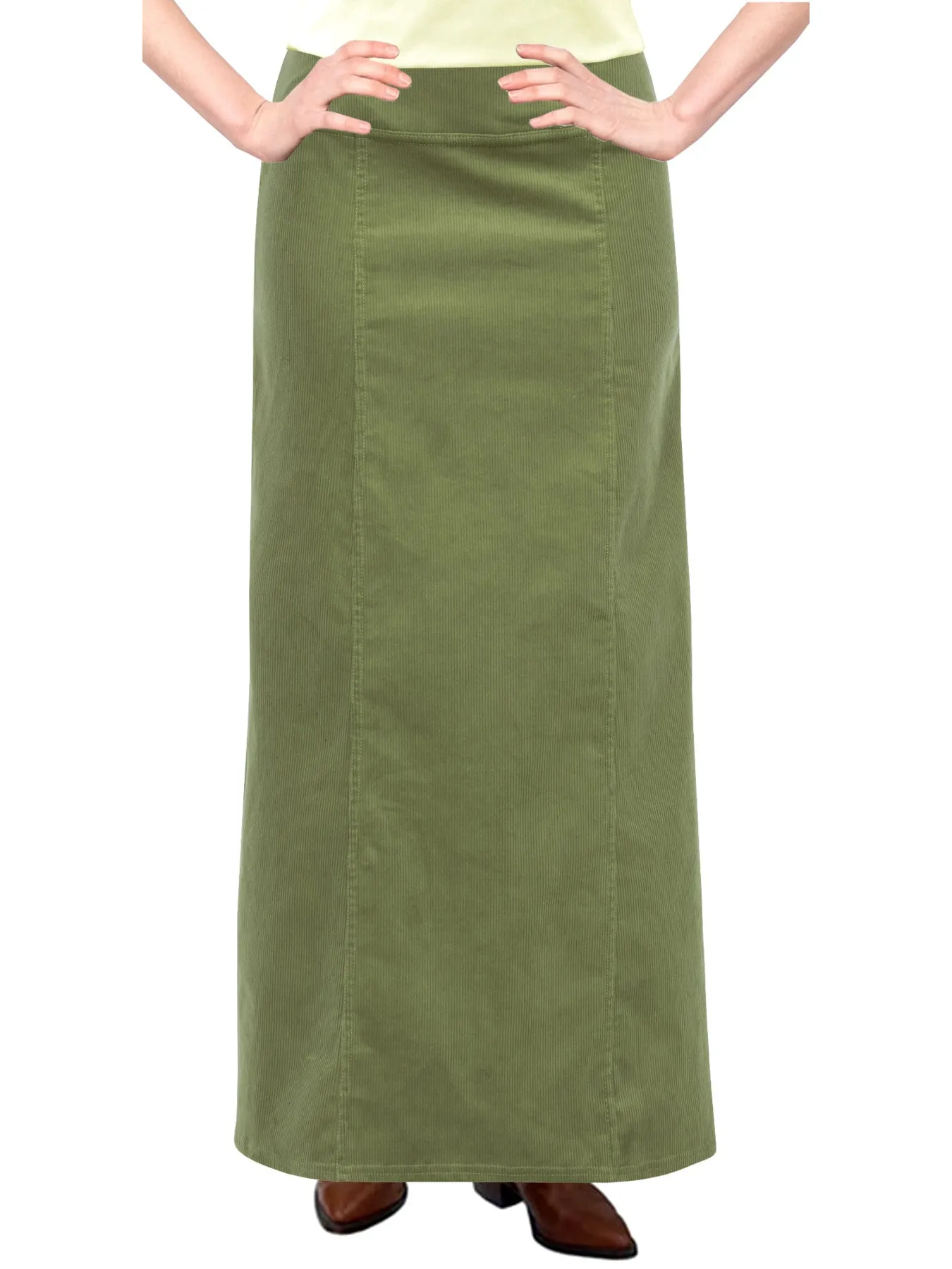 Women's Long Ankle Length Stretch Corduroy A-Line Panel Skirt