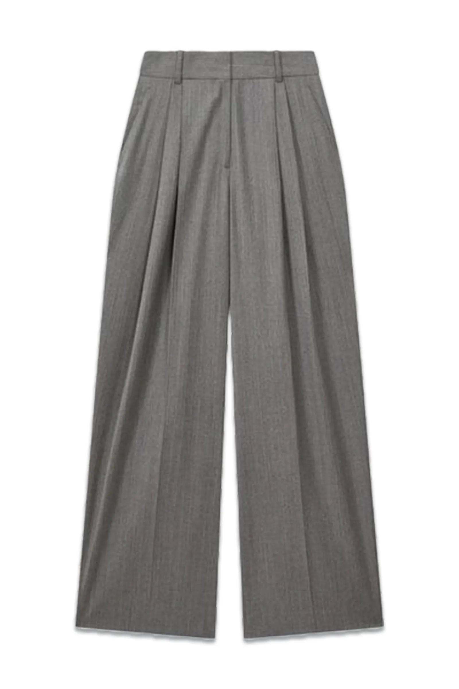 Wool Blend Pinstripe Wide Leg Trousers