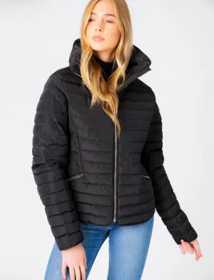 Zelda 2 Funnel Neck Quilted Jacket in Black - Tokyo Laundry