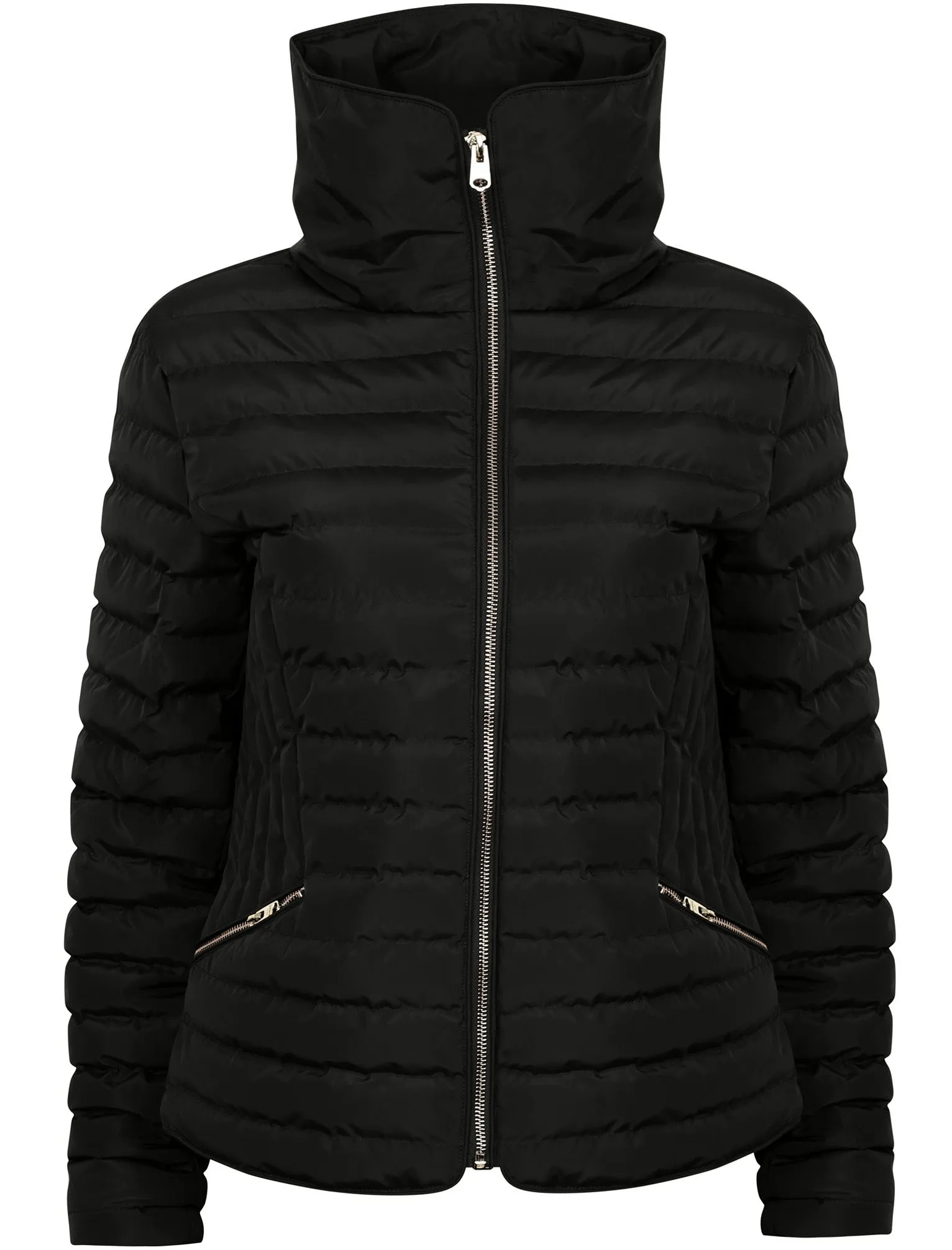 Zelda 2 Funnel Neck Quilted Jacket in Black - Tokyo Laundry